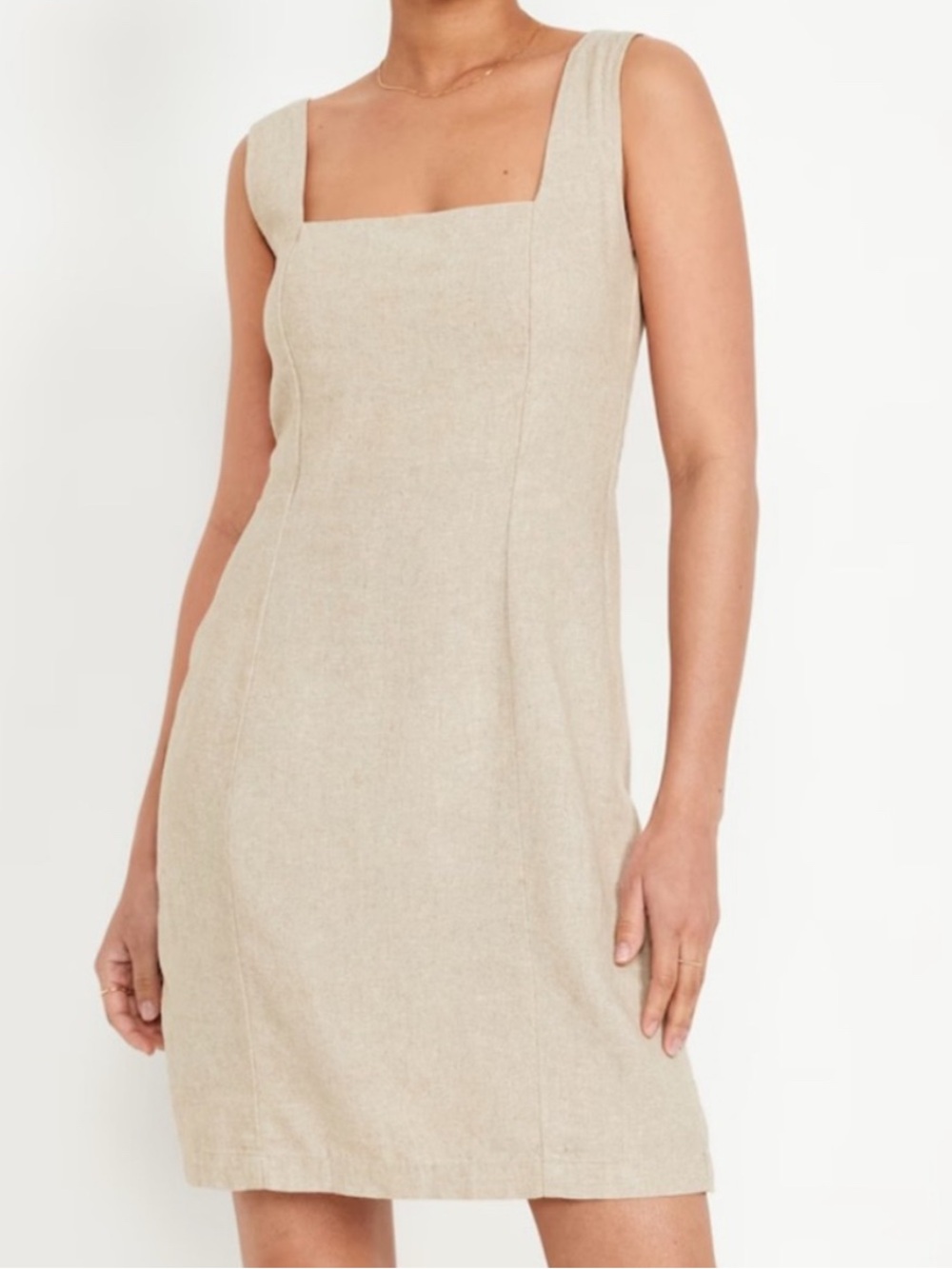 NWT OLD NAVY Sleeveless Linen-Blend Mini Dress Square Neck Flaxline Natural